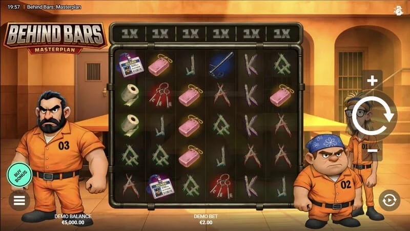 Behind Bars Masterplan - ecranul de joc cu role 6×5 și multiplicatori pe verticală